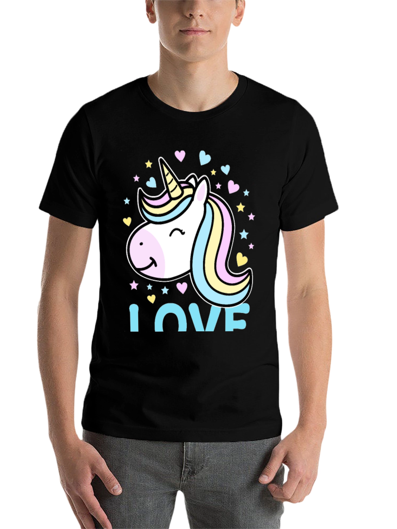 Black Unicorn Love Graphic Tee - Black Cotton Blend T-Shirt view 7