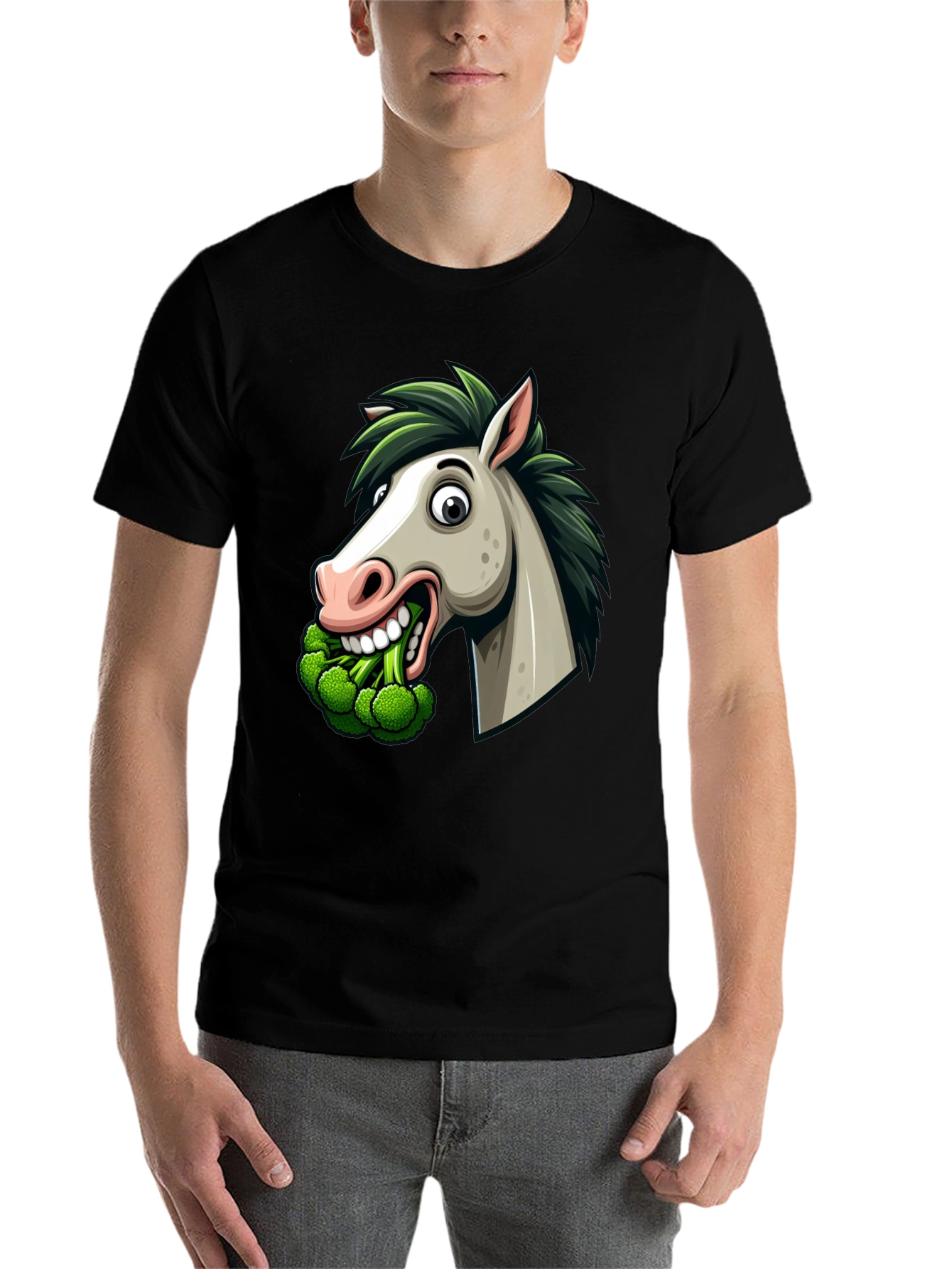 Black Funny Horse Broccoli Graphic Tee view 7