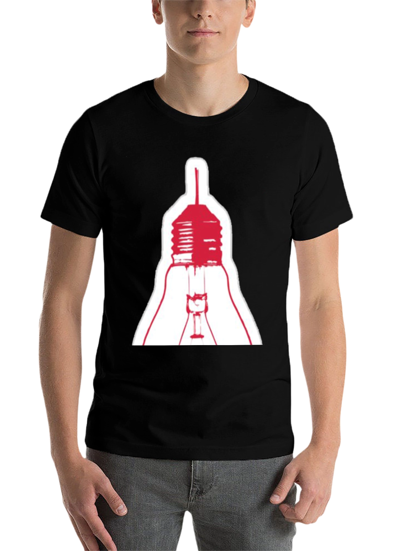 Black Men's Black T-Shirt with Lightbulb Graphic view 7