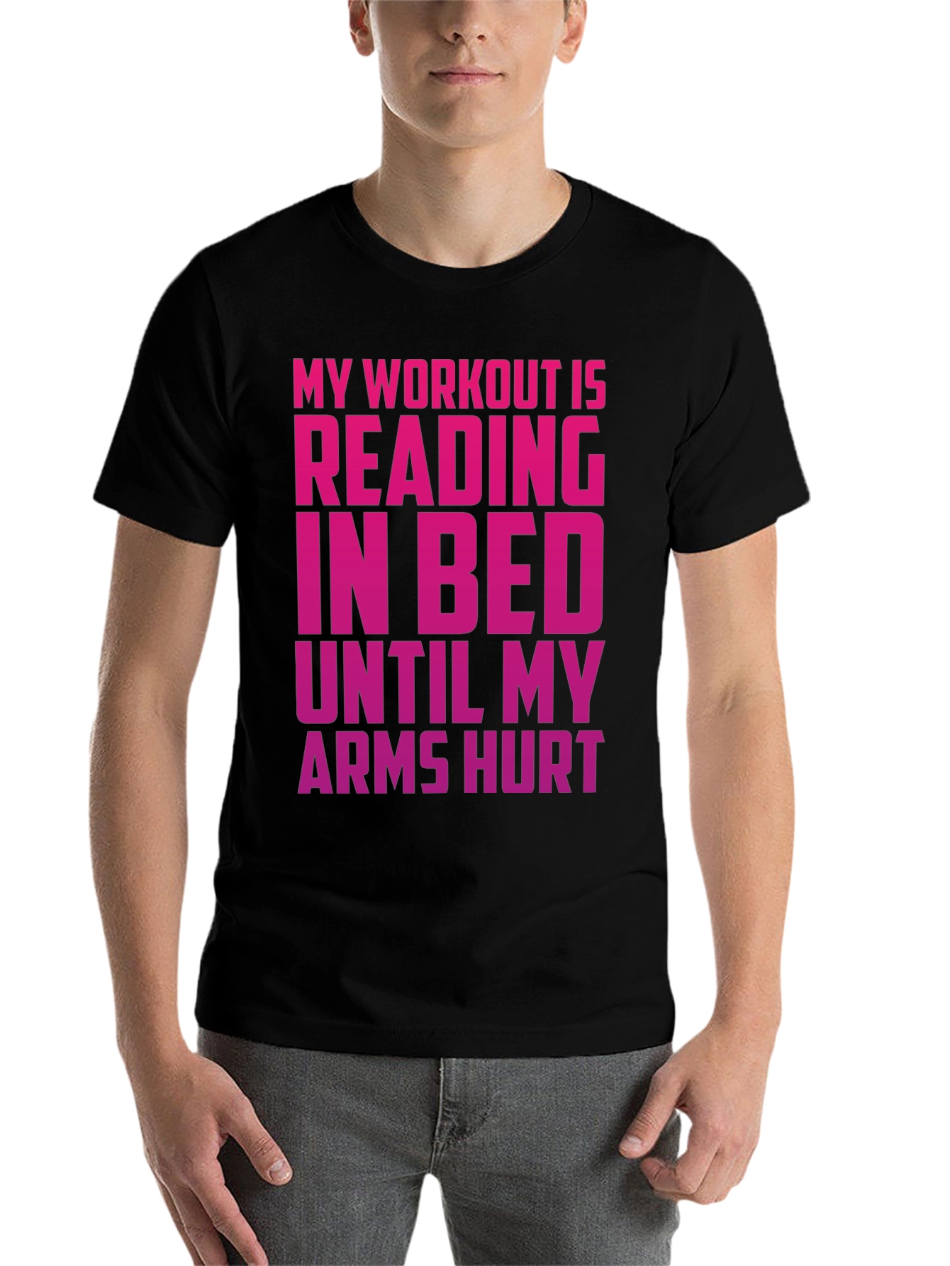 Black Funny Workout T-Shirt - Reading in Bed Tee view 7