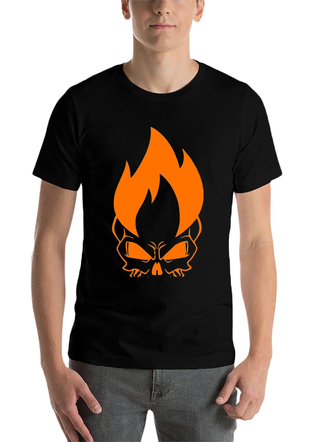 Black Flaming Skull Graphic Tee - Black Cotton T-Shirt view 7