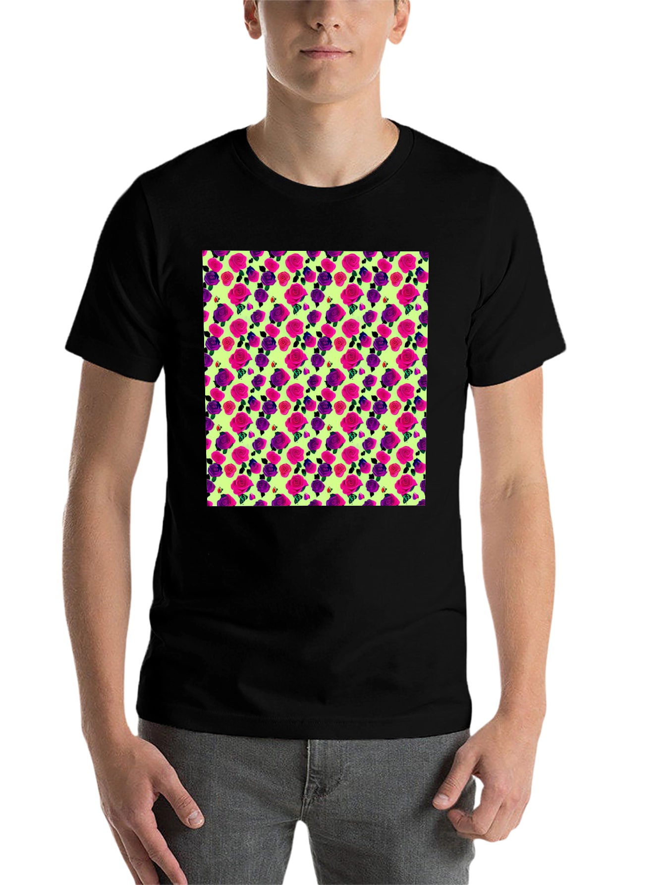 Black Floral Roses T-Shirt view 7