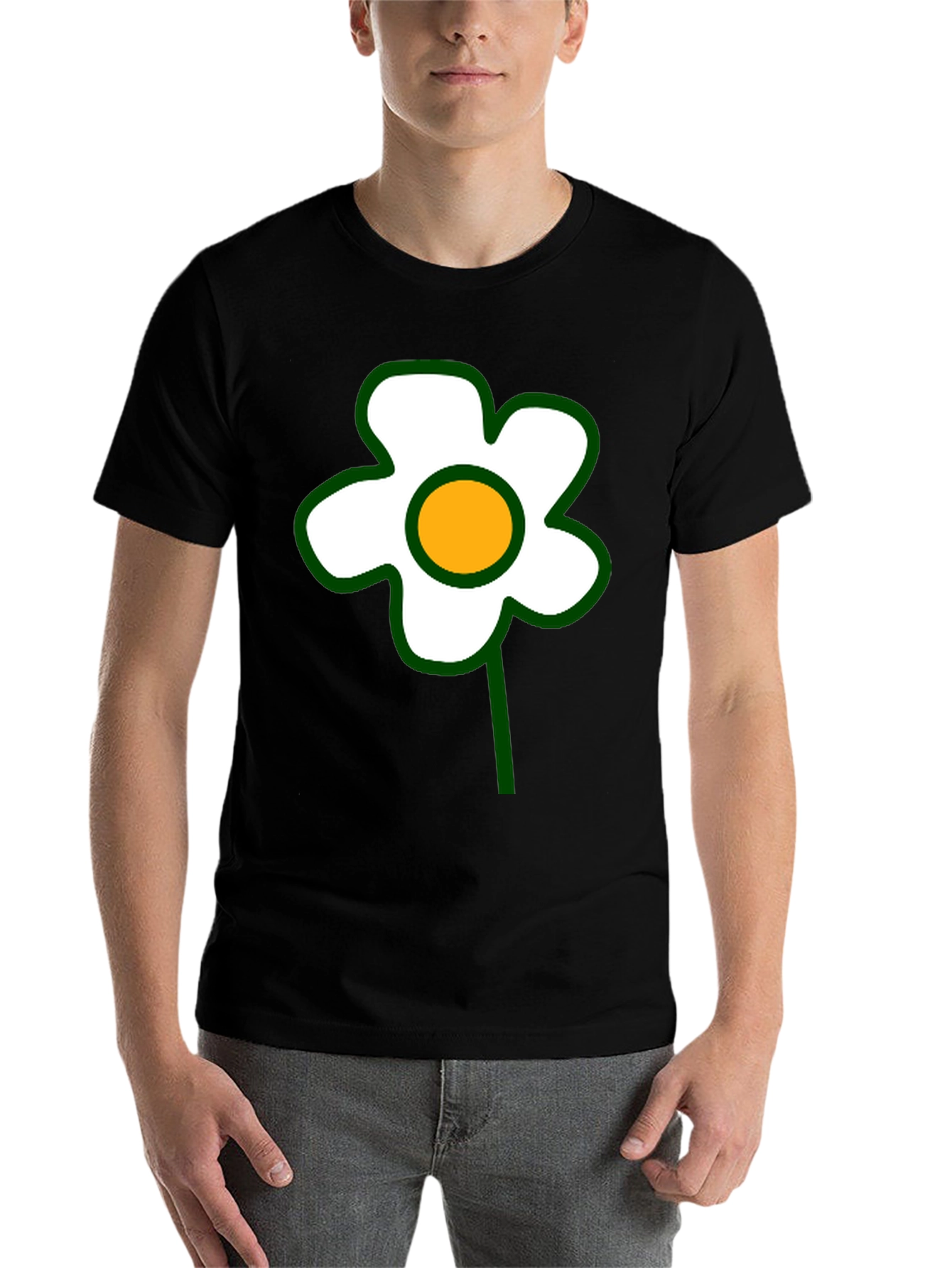 Black Black T-Shirt with Retro Flower Graphic view 7