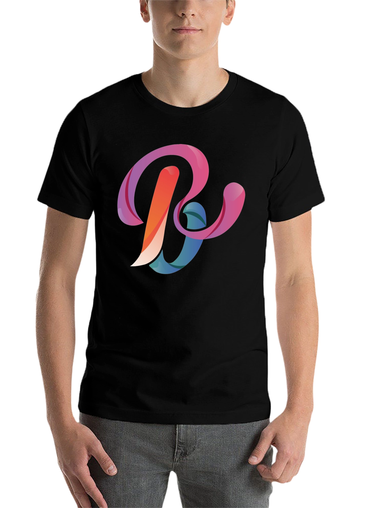 Black Abstract Letter B Graphic Black T-Shirt view 7