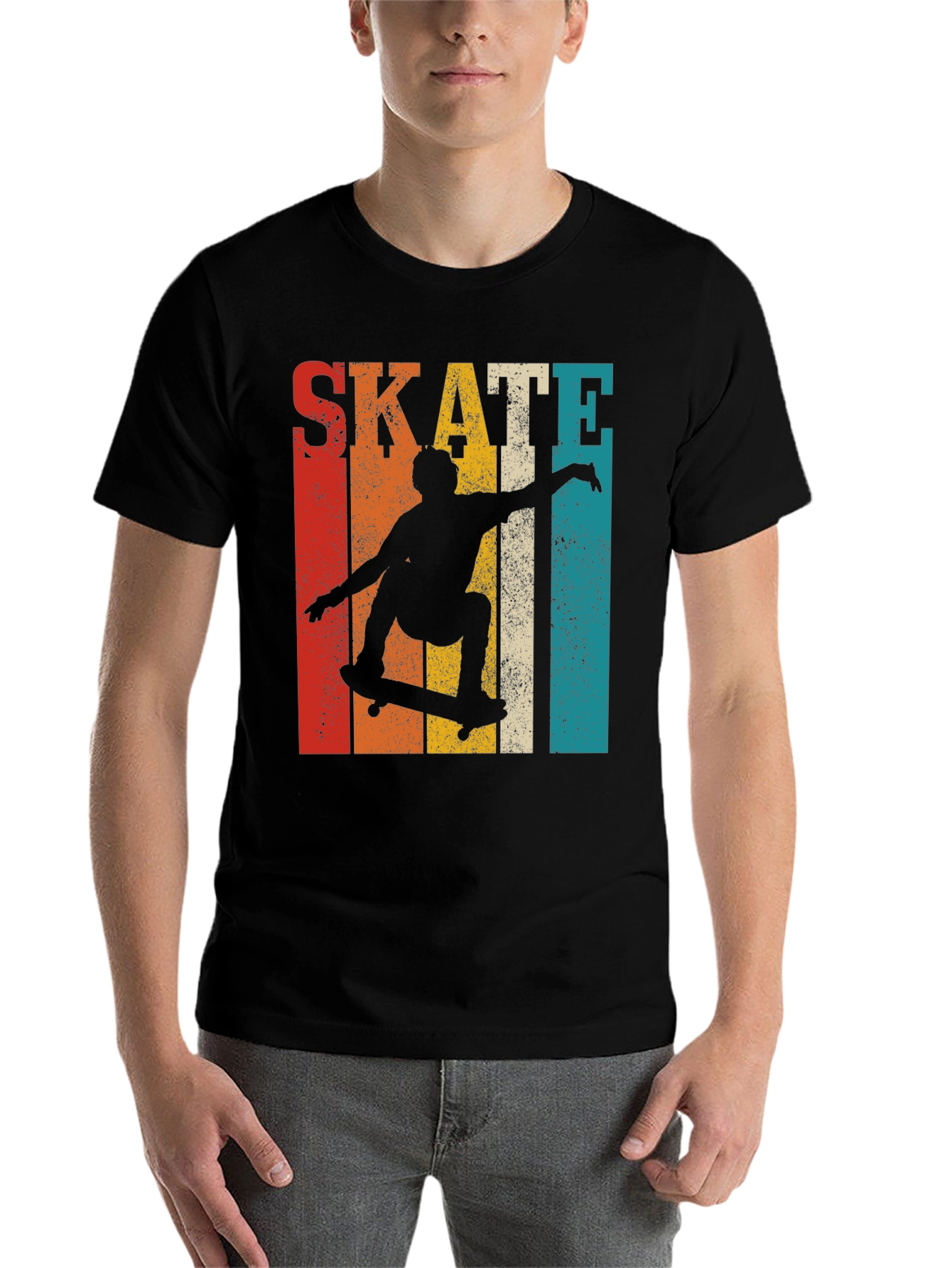 Black Retro Skateboarding Graphic T-Shirt view 7