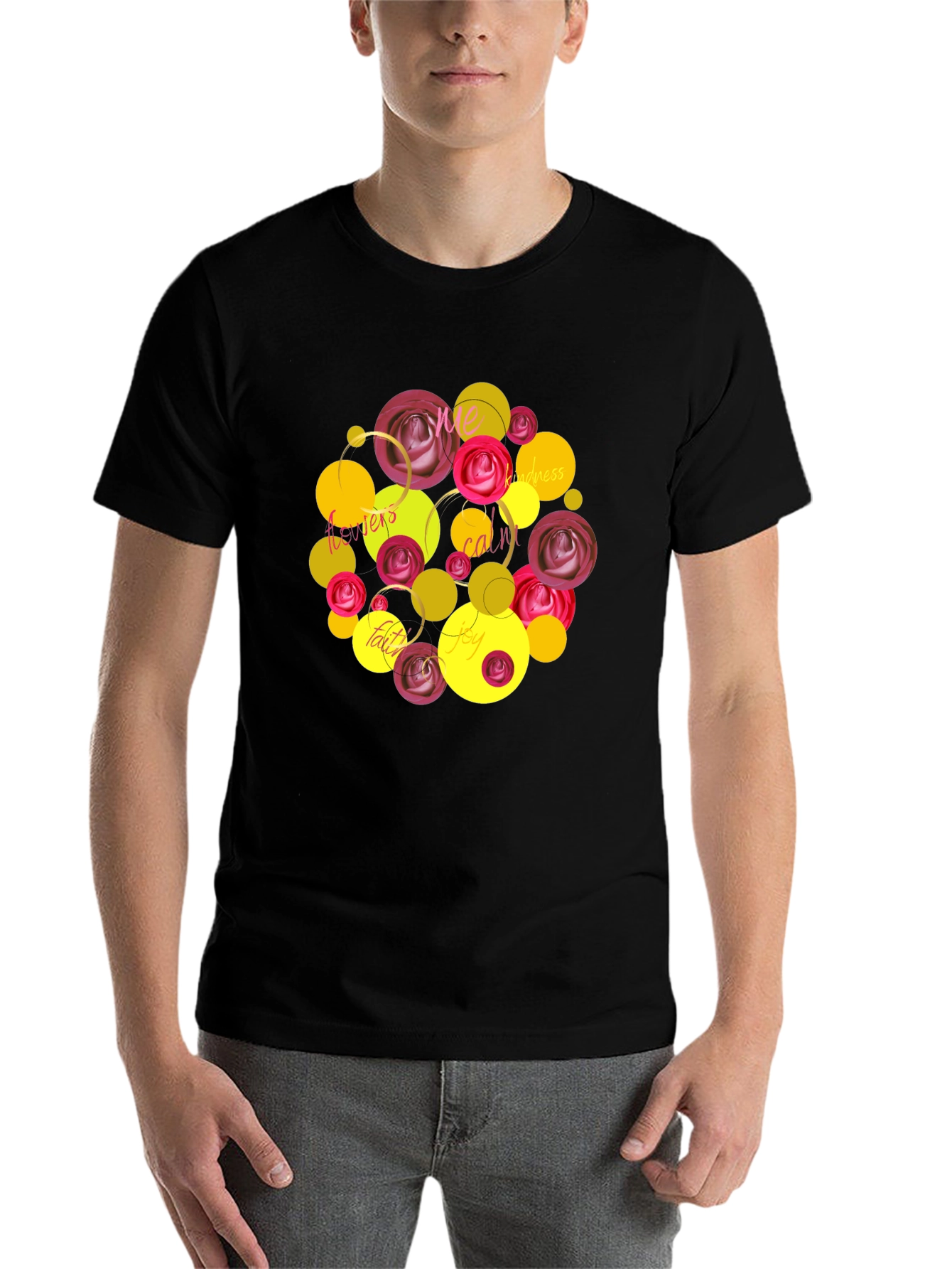 Black Floral Word Art T-Shirt - Positive Vibes view 7