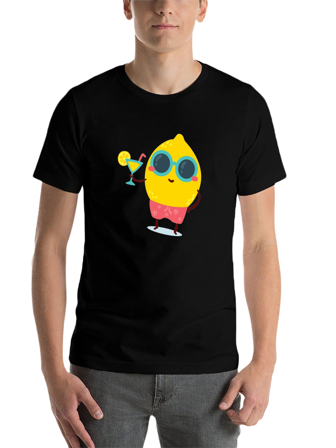 Black Cool Lemon Summer T-Shirt - Black Cotton Tee view 7