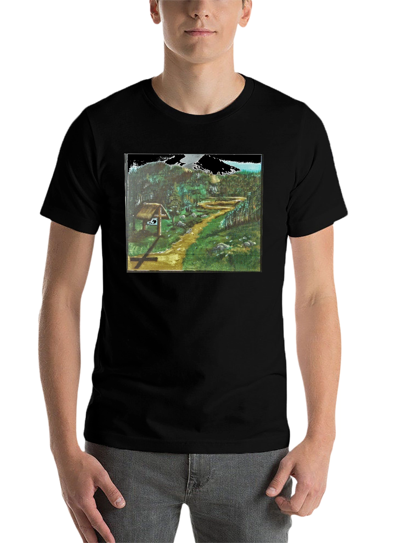 Black Nature Path Graphic Tee - Black Cotton Blend view 7