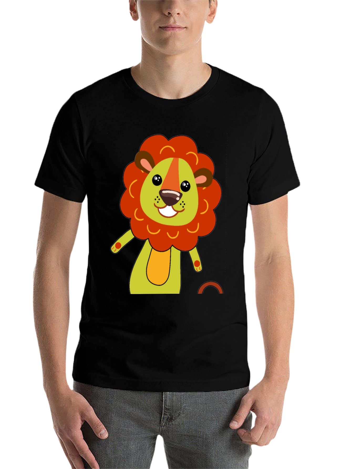 Black Cute Cartoon Lion Black T-Shirt view 7