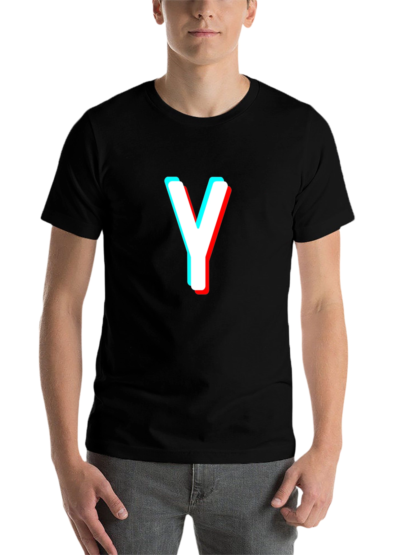 Black Letter Y Black T-Shirt - 3D Effect Graphic Tee view 7