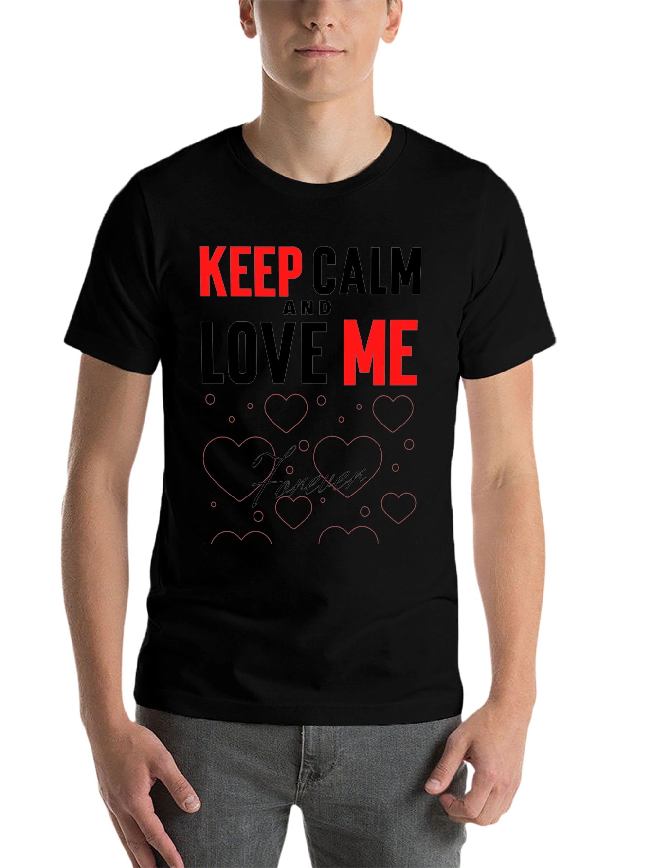 Black Keep Calm and Love Me T-Shirt view 7
