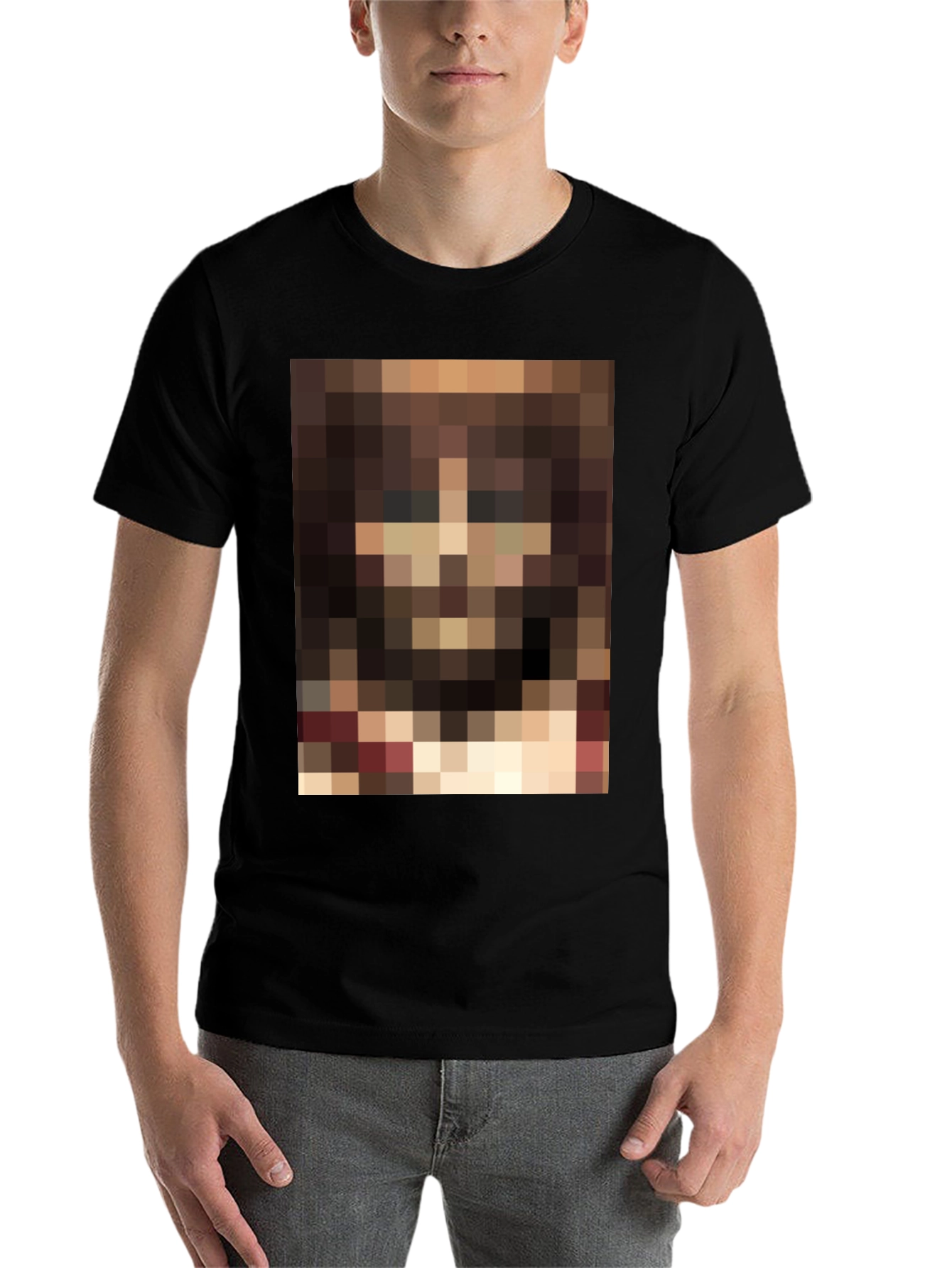 Pixelated Portrait Graphic Black T-Shirt - 7