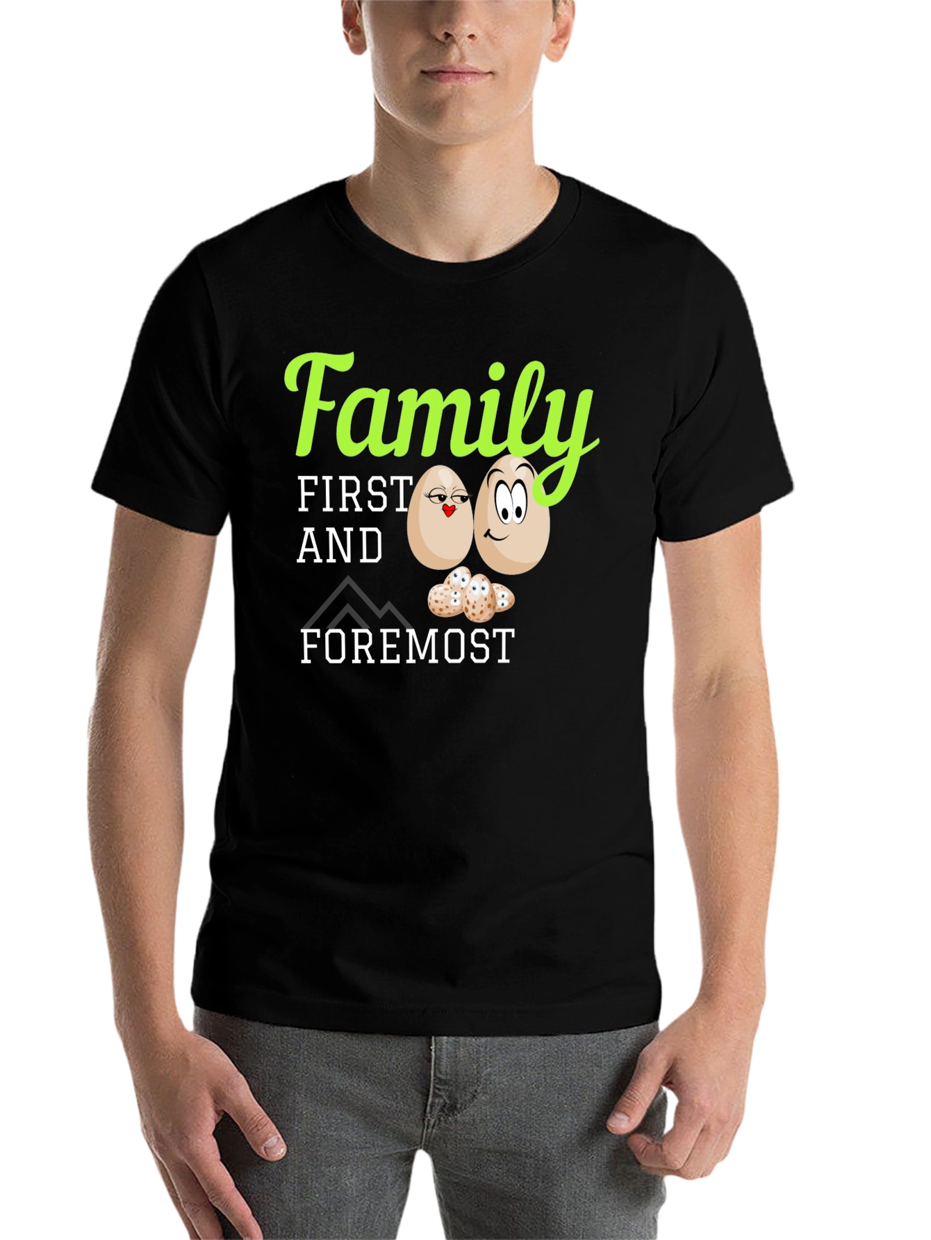Black Family First T-Shirt - Cute Egg Design view 7