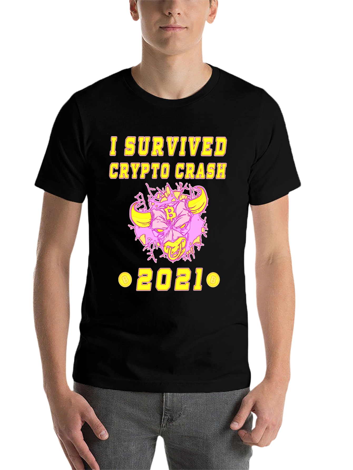 Black I Survived Crypto Crash 2021 T-Shirt view 7