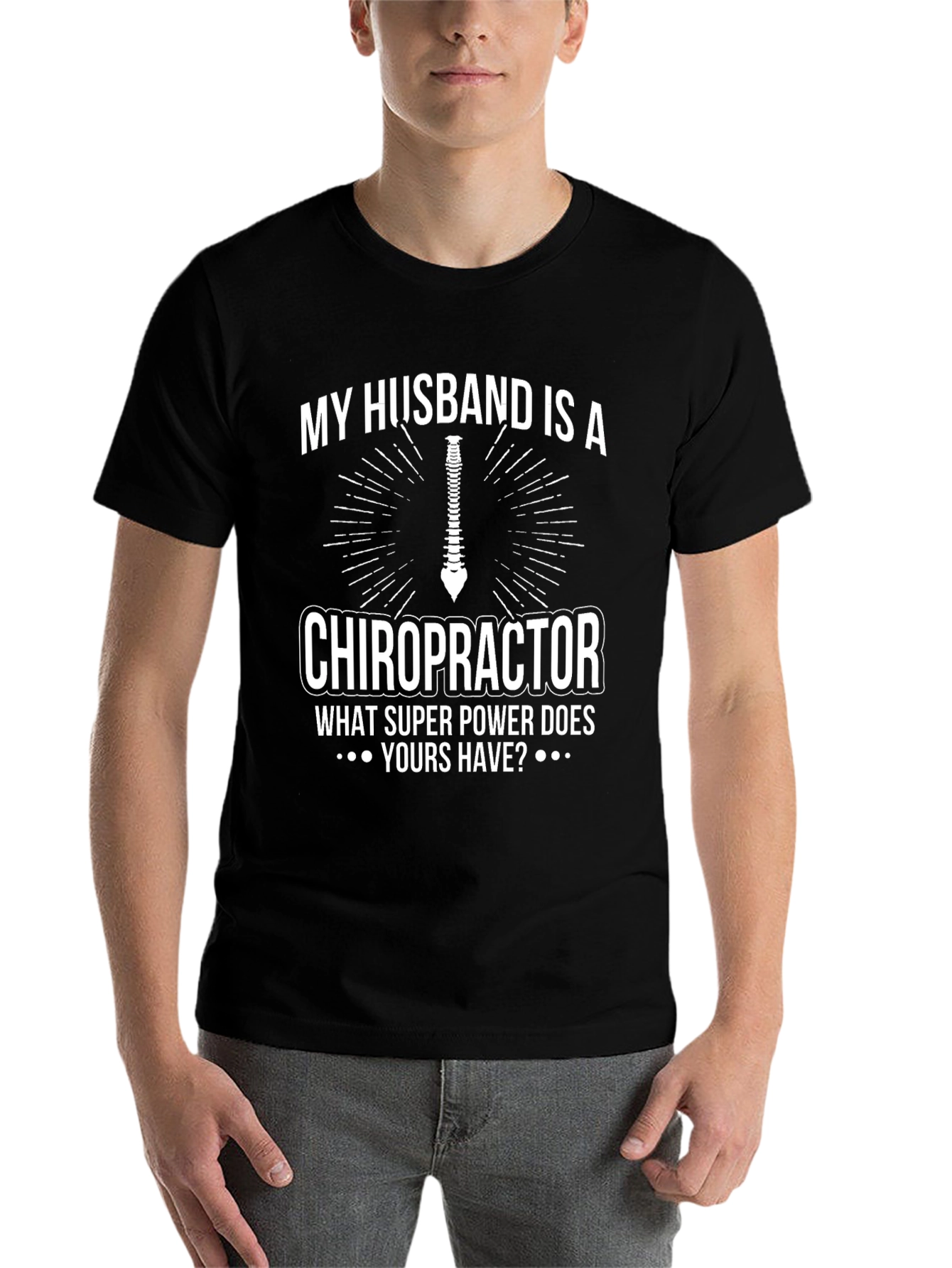Black Chiropractor Husband Superpower T-Shirt - Funny Graphic Tee view 7