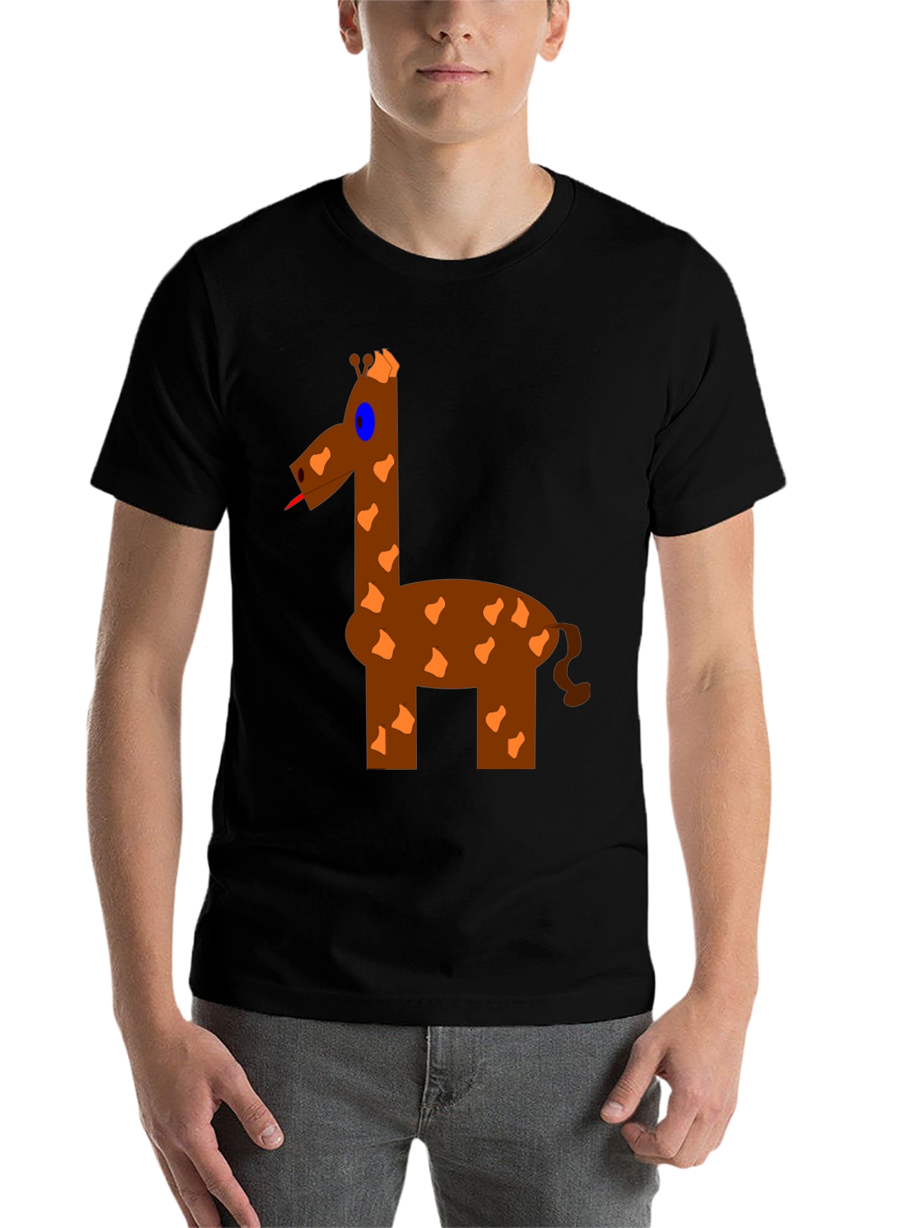 Black Funny Giraffe Graphic T-Shirt - Black Cotton Tee view 7