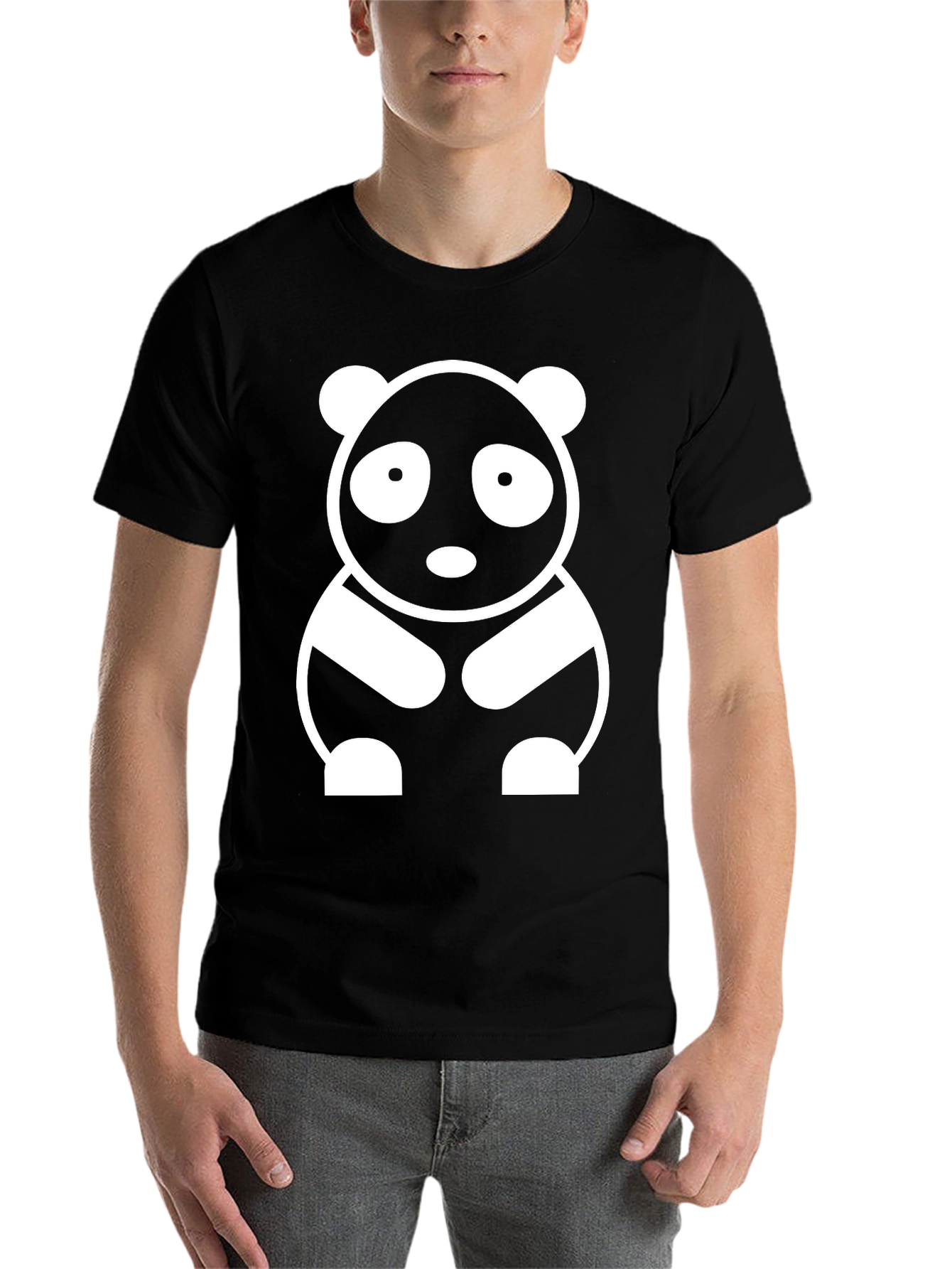 Black Cute Panda Graphic Tee - Black Cotton T-Shirt view 7