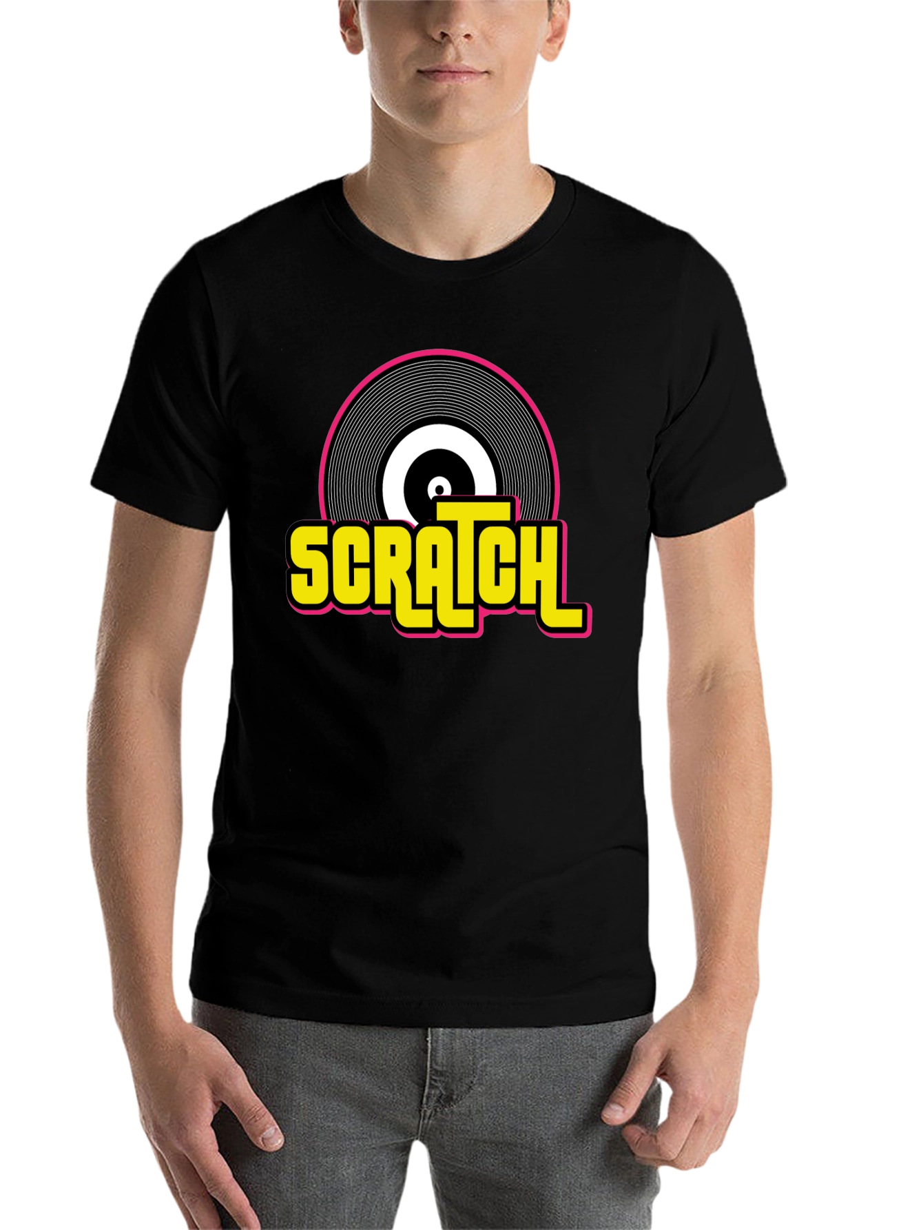 Black Scratch Record Graphic T-Shirt - Retro DJ Music Tee view 7