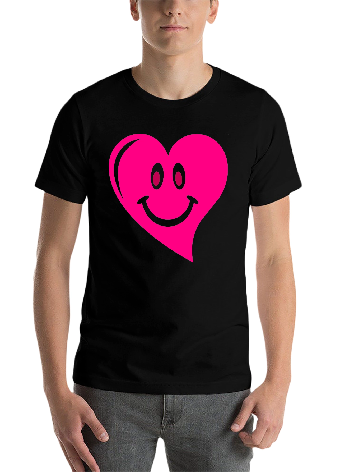 Black Heart Smiley Face Graphic Black T-Shirt view 7