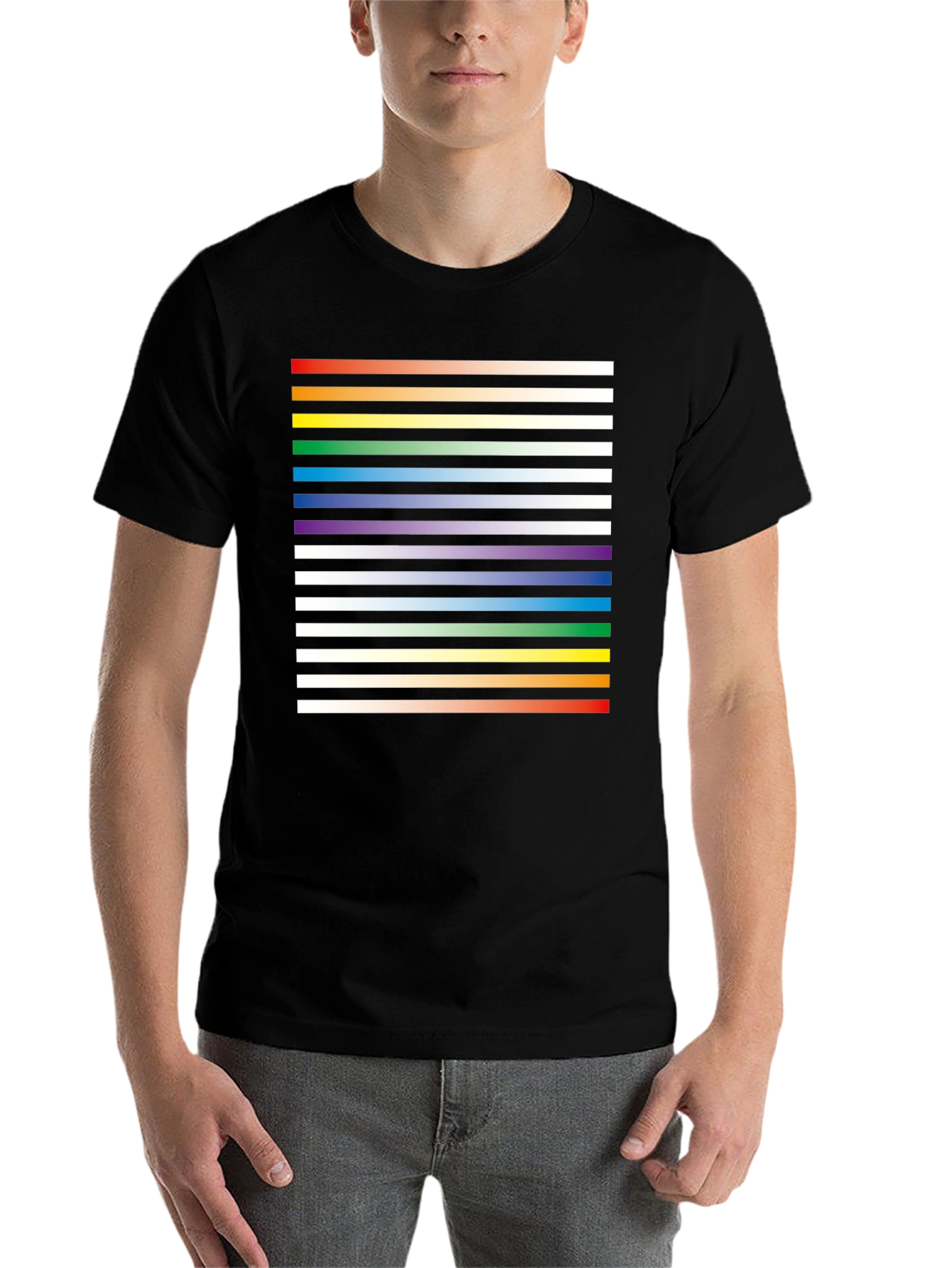 Black Striped Rainbow Graphic Print Black Tee view 7