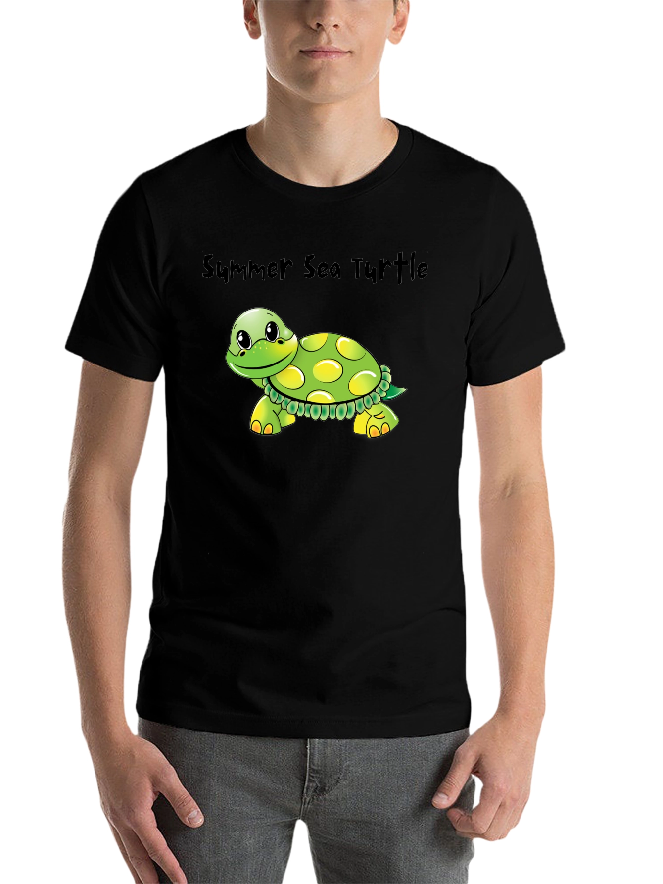 Black Summer Sea Turtle Graphic Tee - Soft Cotton Blend view 7