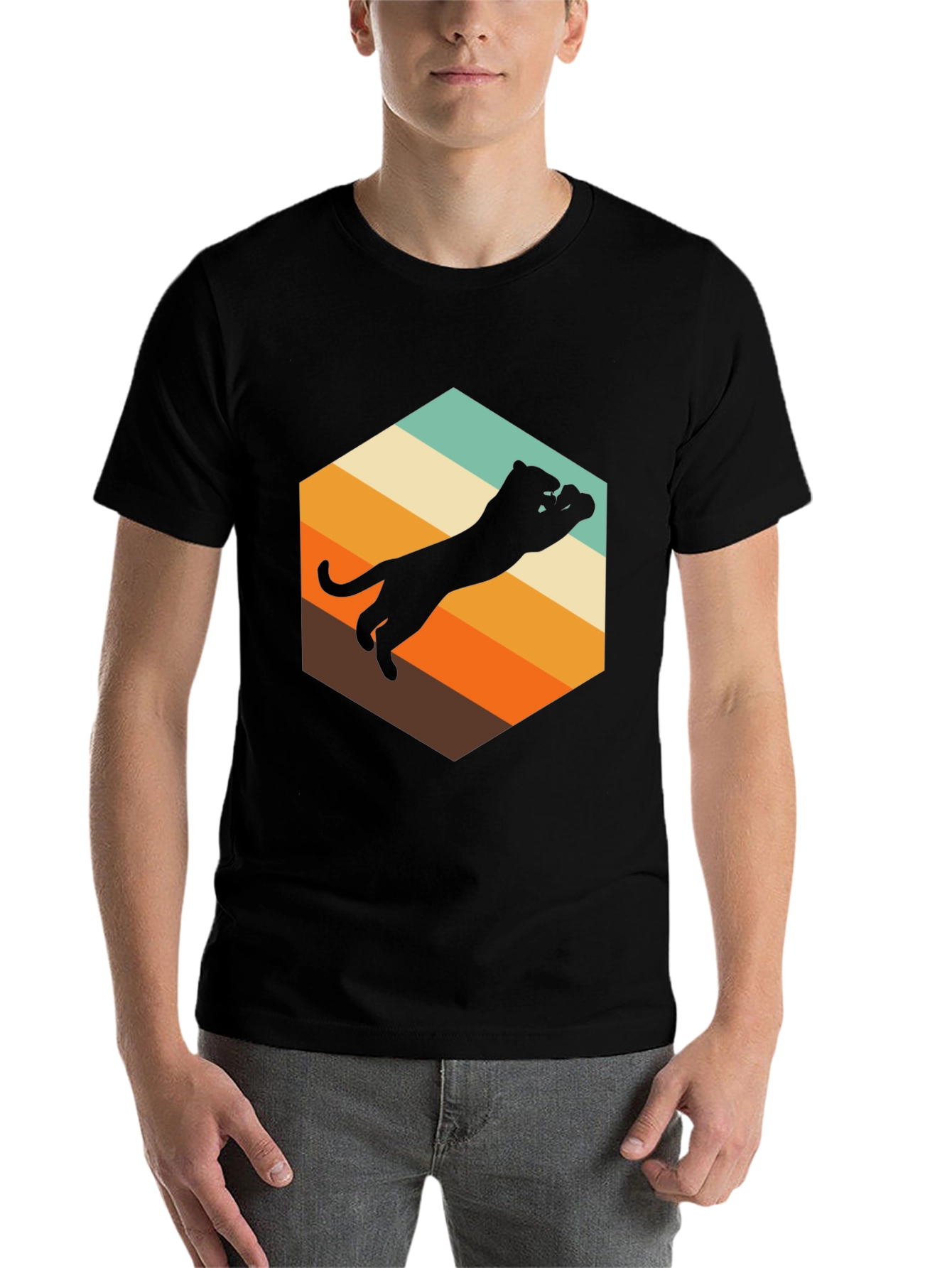 Black Retro Panther Graphic Tee - Men's Black T-Shirt view 7