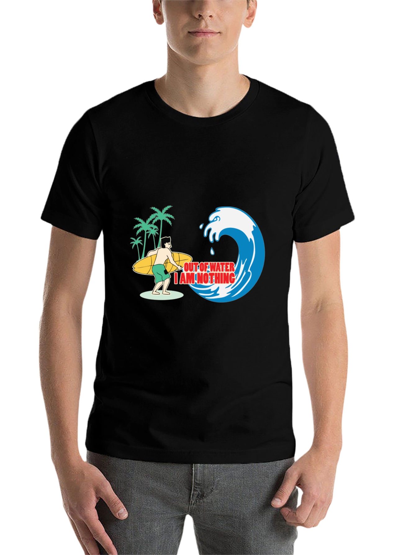 Surfer Graphic Tee: Out of Water, I Am Nothing  - 7