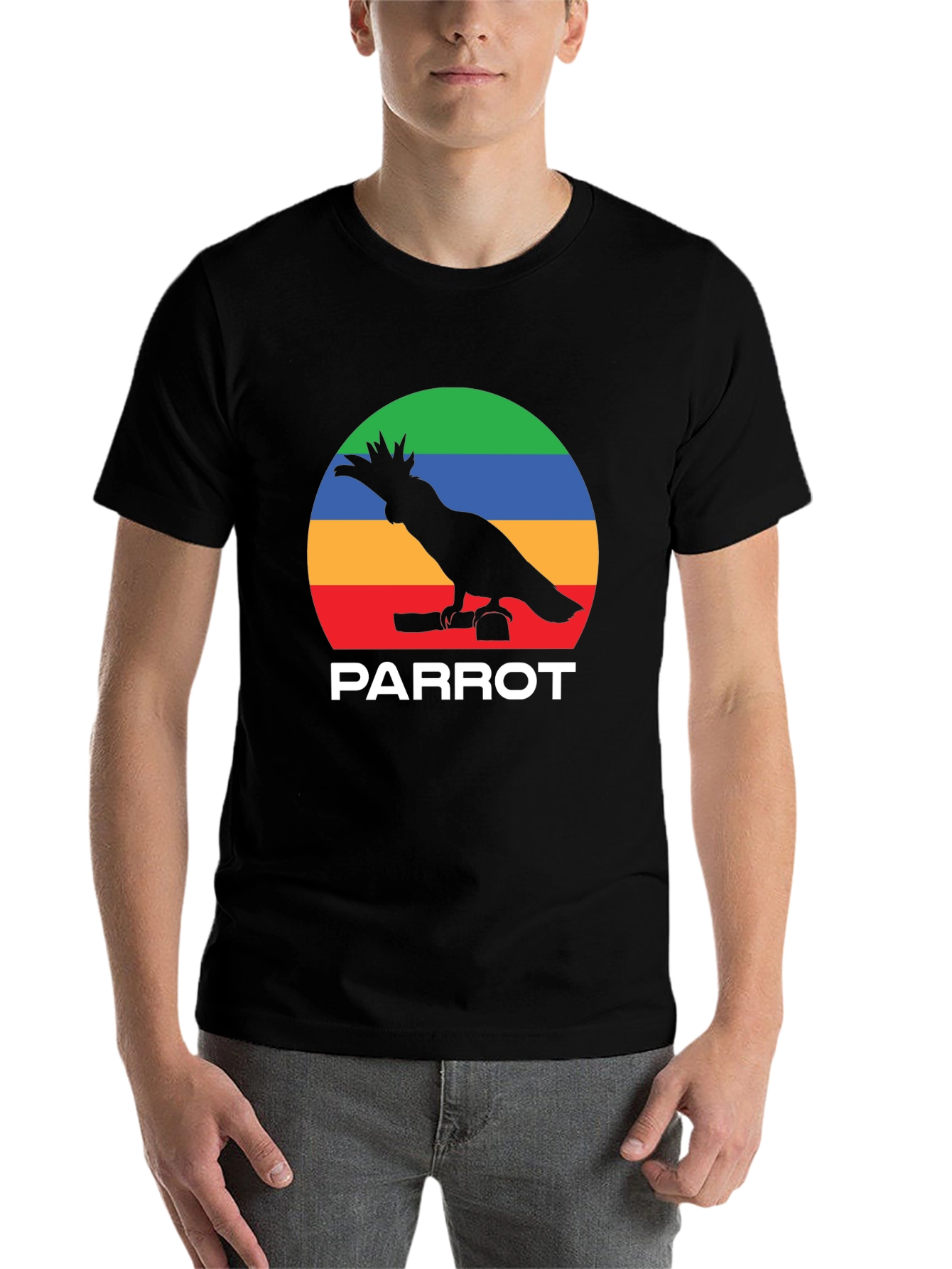 Black Parrot Silhouette T-Shirt - Rainbow Stripes view 7