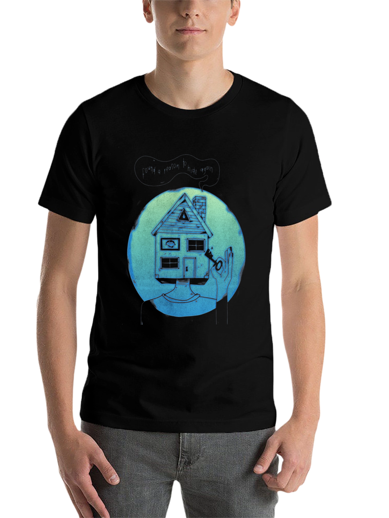 Black Surreal House Head T-Shirt view 7