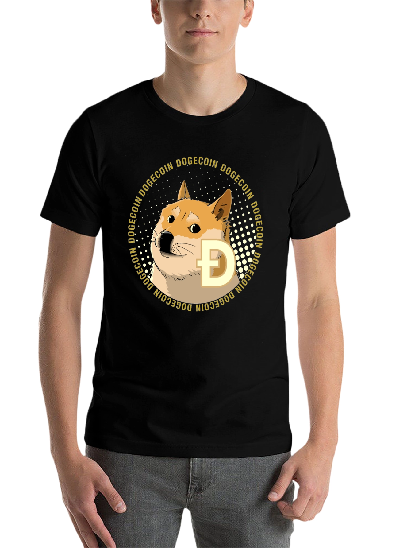 Black Dogecoin Crypto T-Shirt - Black Crew Neck Tee view 7