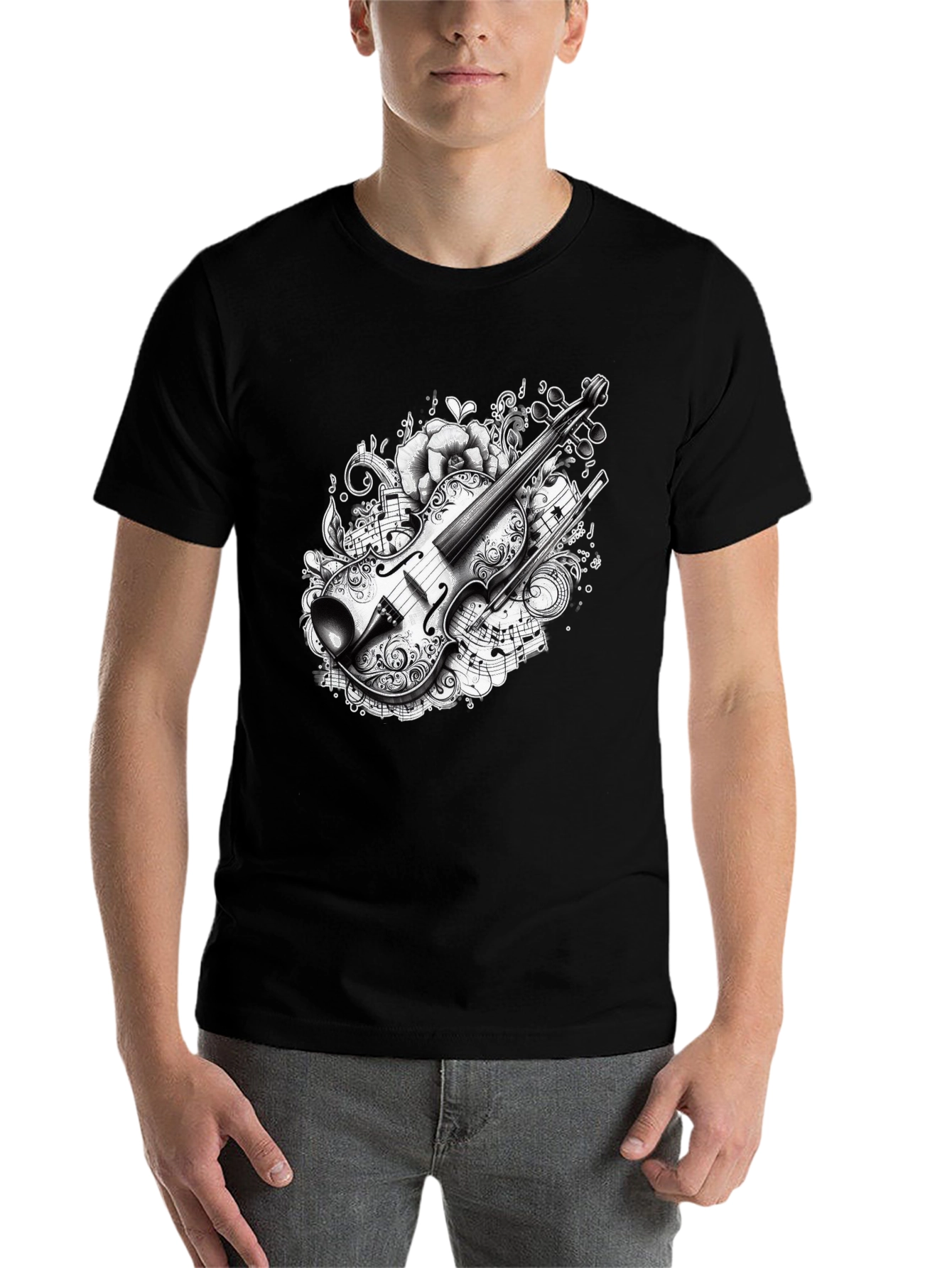Black Musical Violin Graphic Black T-Shirt view 7
