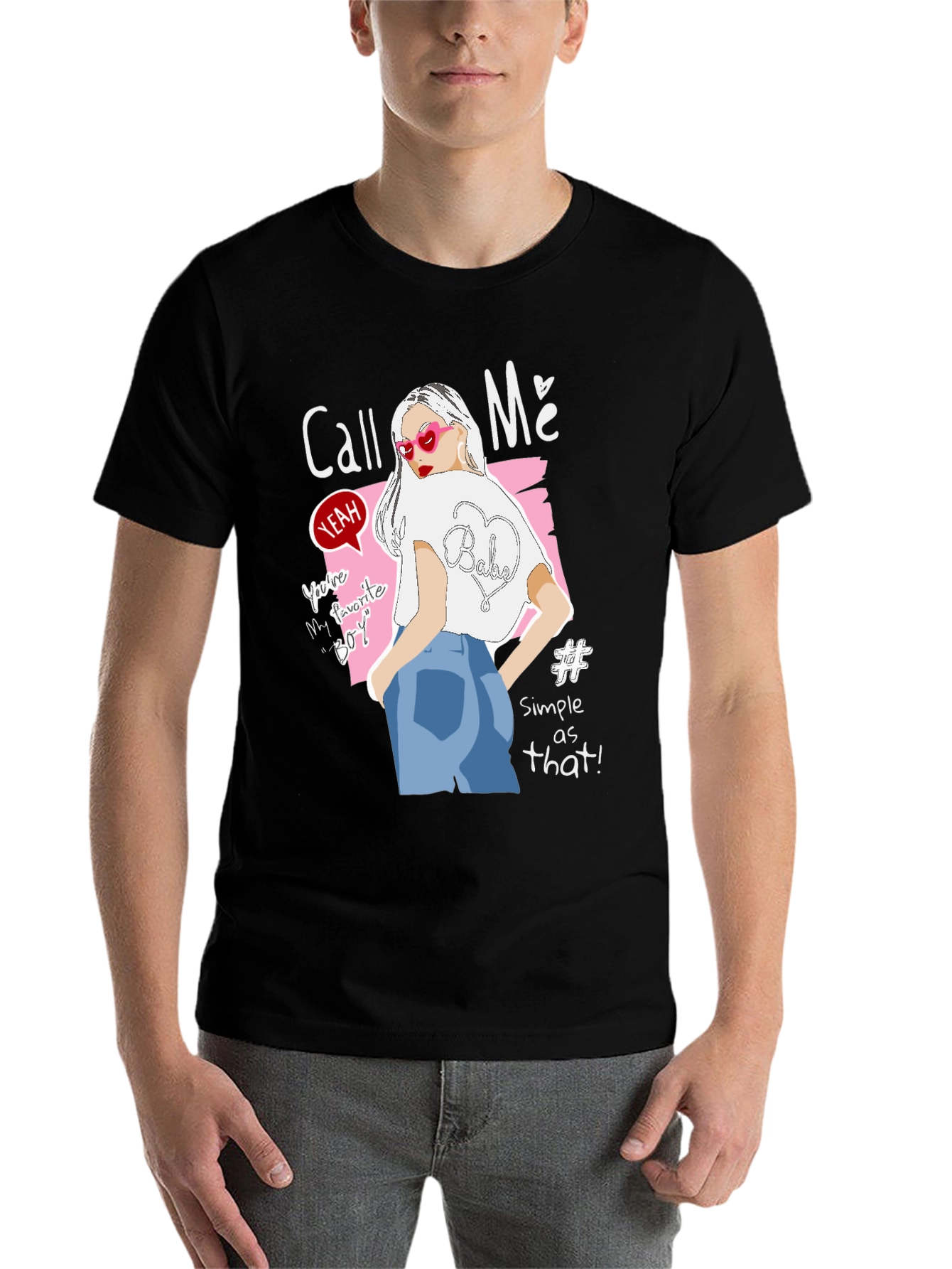 Black Call Me Graphic Tee - Trendy Woman Design, Black view 7