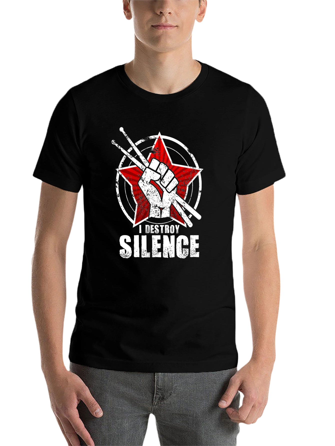 Black I Destroy Silence Drummer T-Shirt view 7