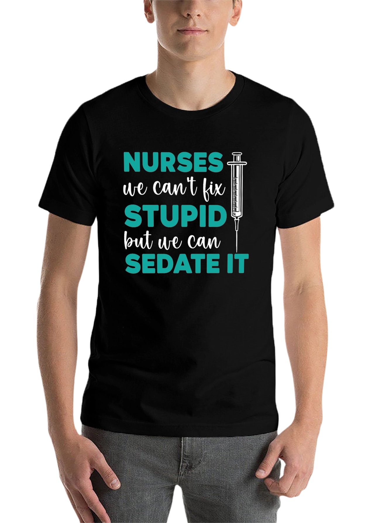 Black Funny Nurse T-Shirt - Sedate Stupid view 7