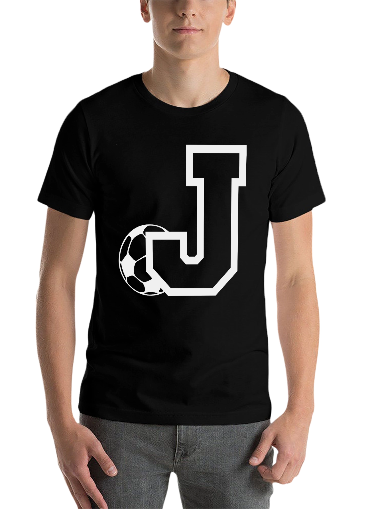 Black Soccer Initial J T-Shirt view 7
