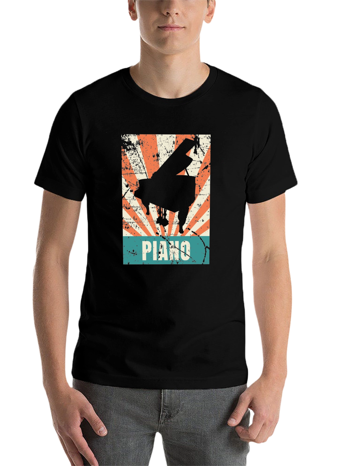 Black Retro Piano Graphic Tee - Vintage Style Musician T-Shirt view 7