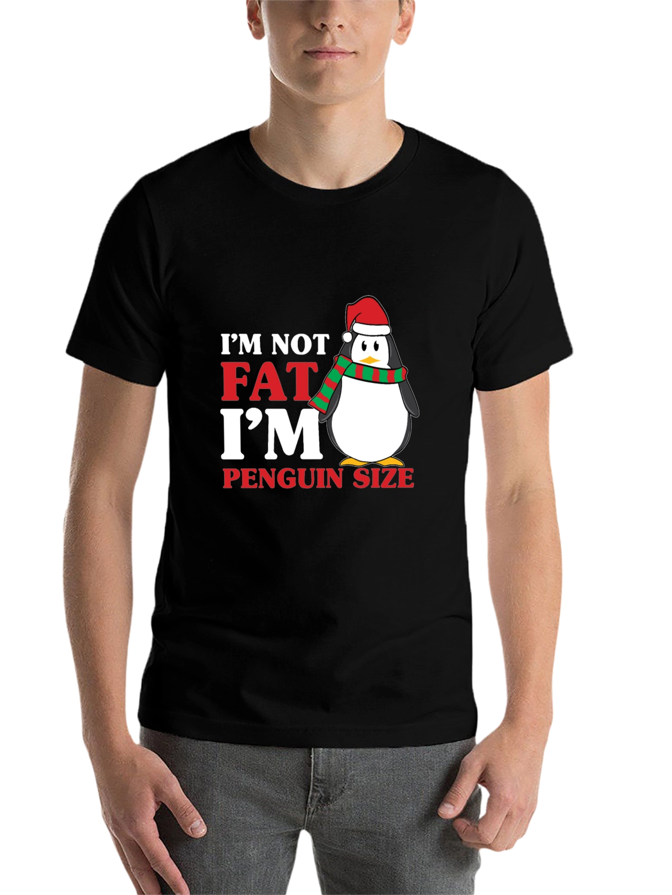 Black I'm Not Fat I'm Penguin Size Holiday T-Shirt view 7