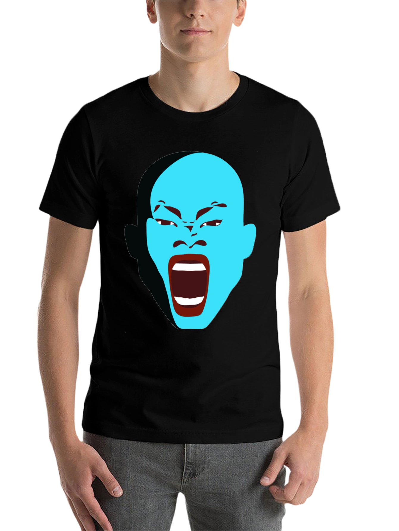 Black Screaming Blue Face Graphic T-Shirt view 7