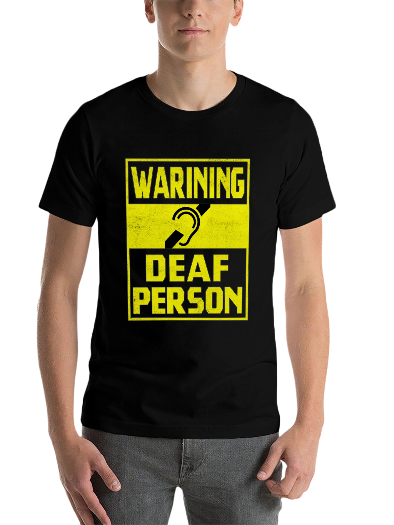 Black Warning Deaf Person Graphic T-Shirt view 7