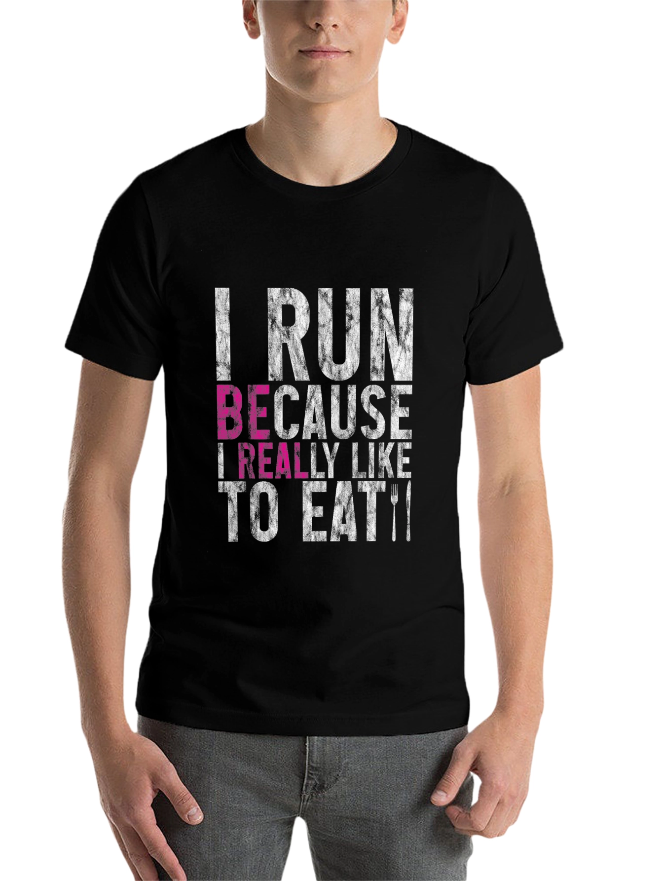 Black I Run Because I Like to Eat Funny T-Shirt view 7