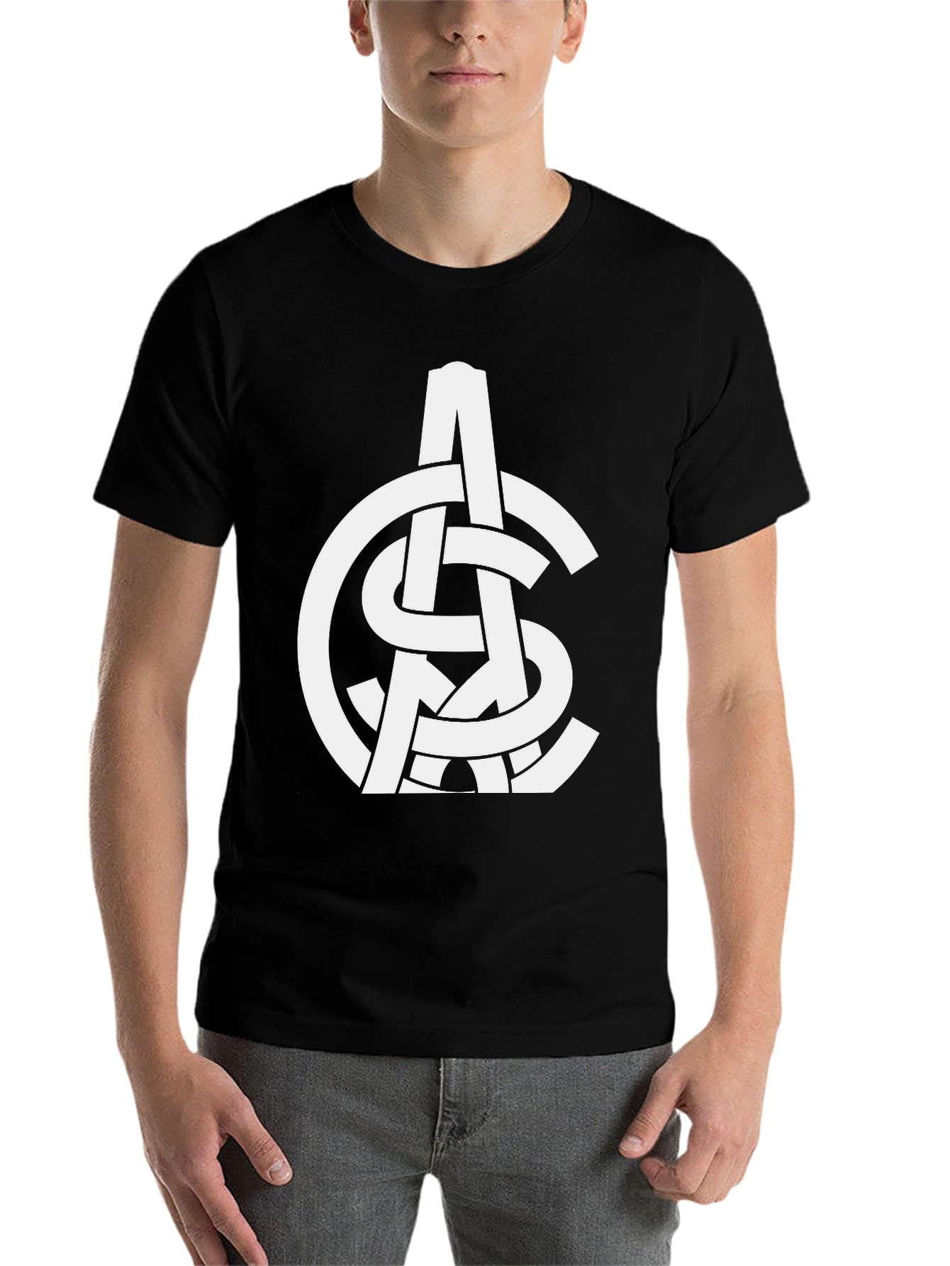 Black Abstract White Logo Print Black T-Shirt view 7