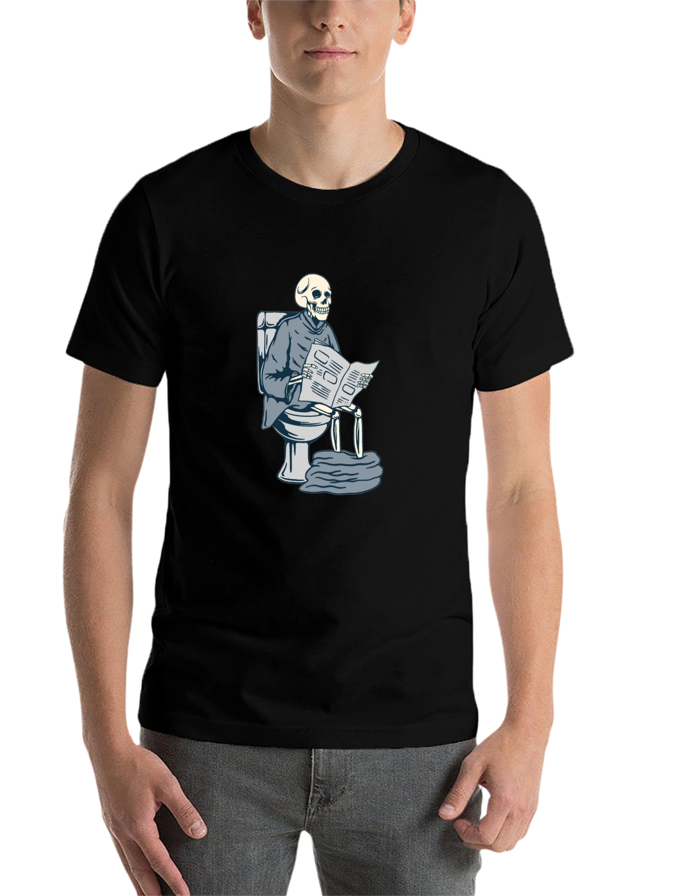 Black Skeleton on Toilet Reading T-Shirt view 7