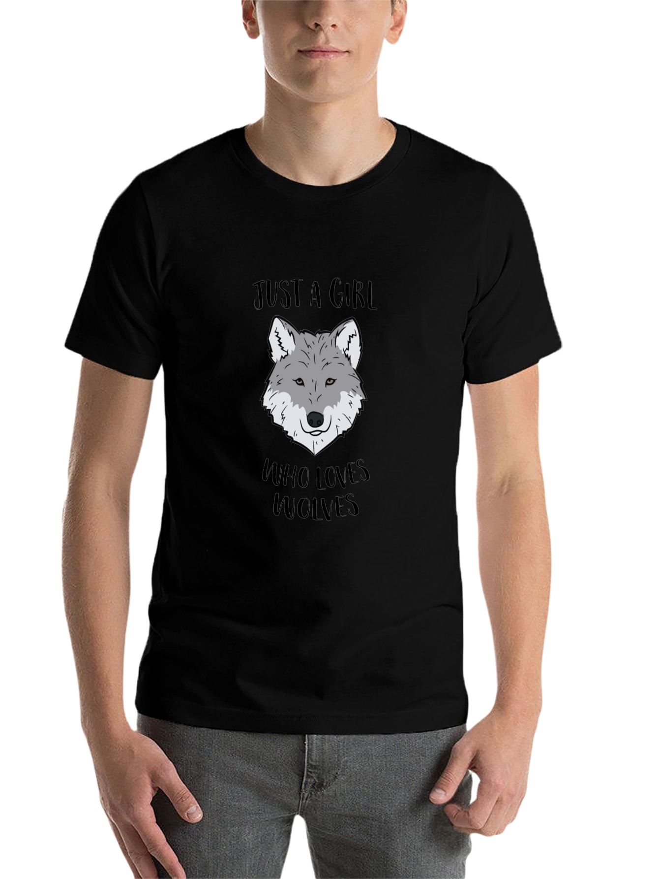 Black Just A Girl Who Loves Wolves T-Shirt view 7