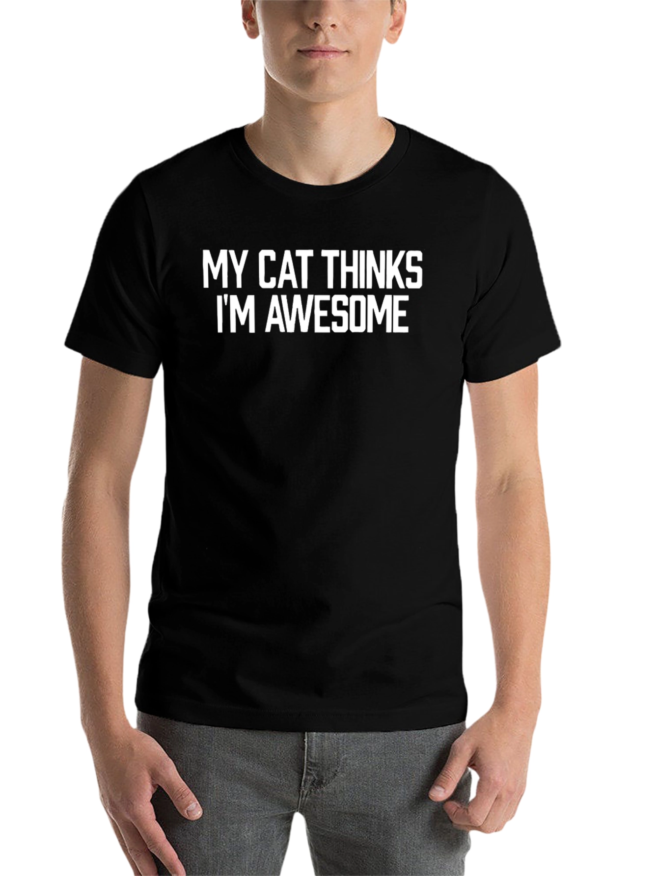 Black My Cat Thinks I'm Awesome T-Shirt - Black view 7