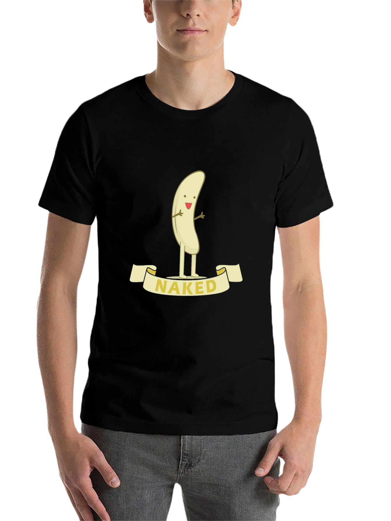 Black Naked Banana Cartoon Graphic T-Shirt - Funny Unisex Tee view 7