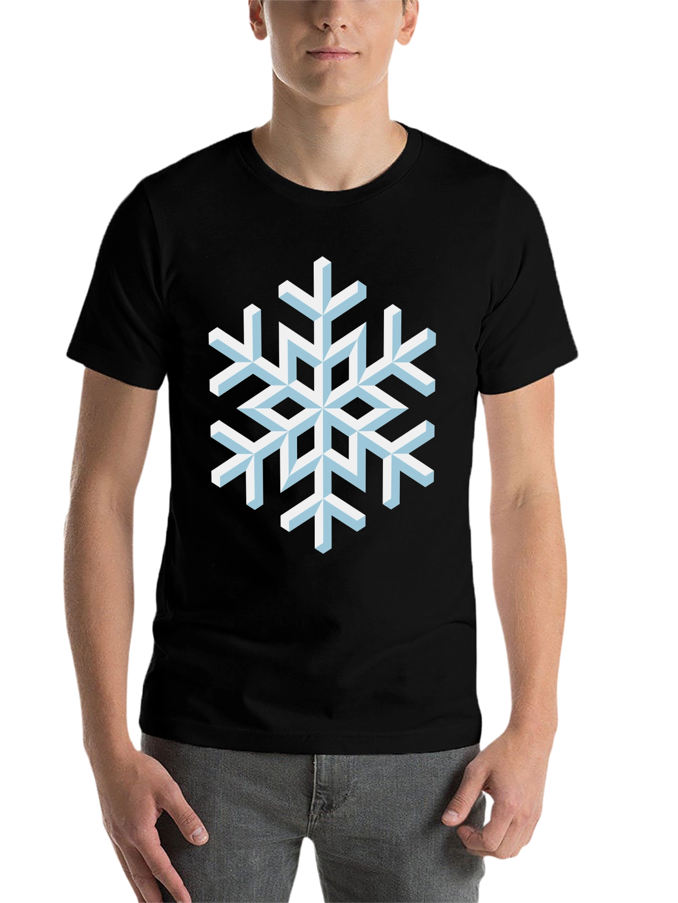 Black Geometric Snowflake Graphic Tee - Black Cotton Shirt view 7