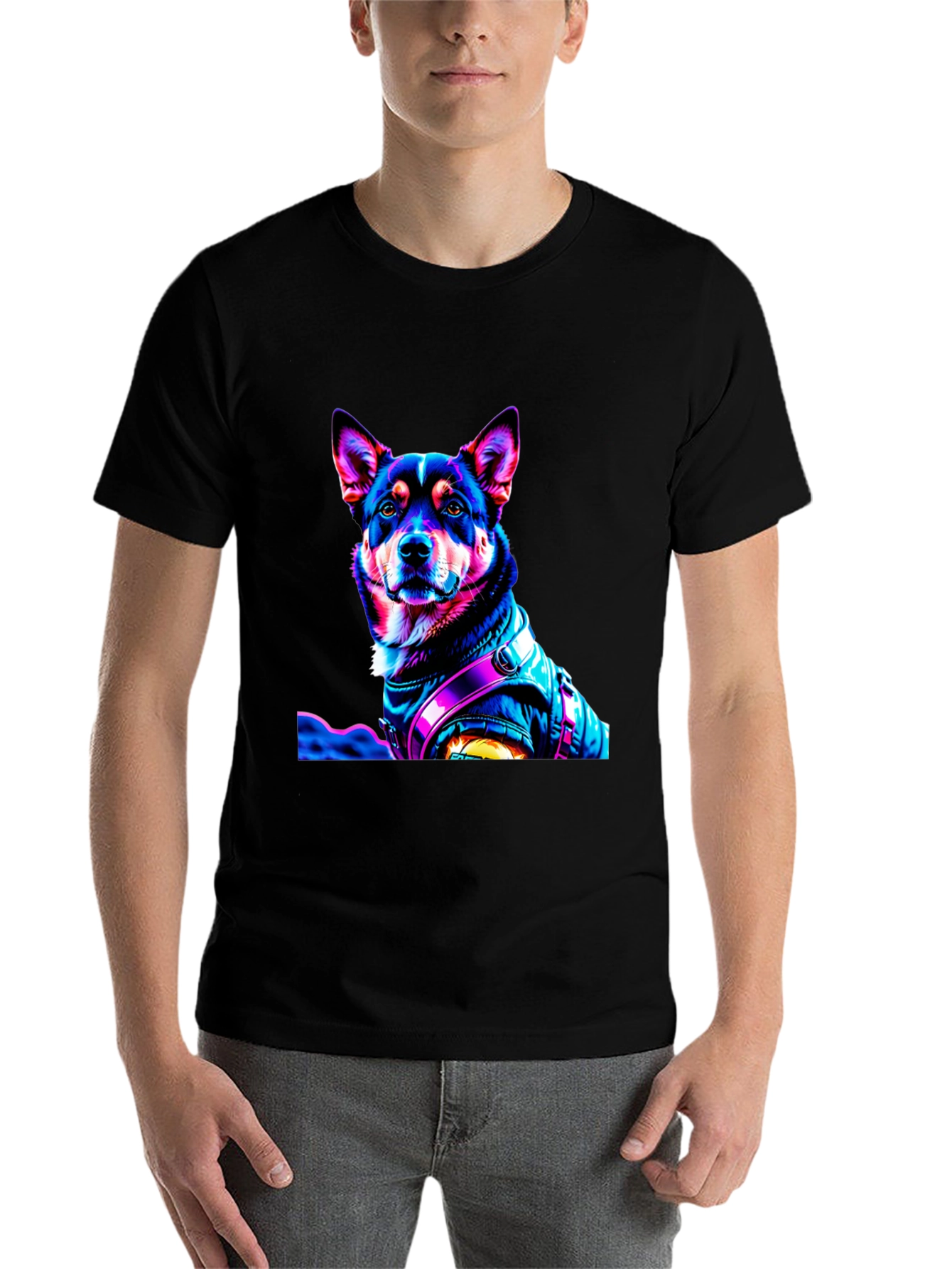 Black Dog in Jacket Graphic T-Shirt view 7