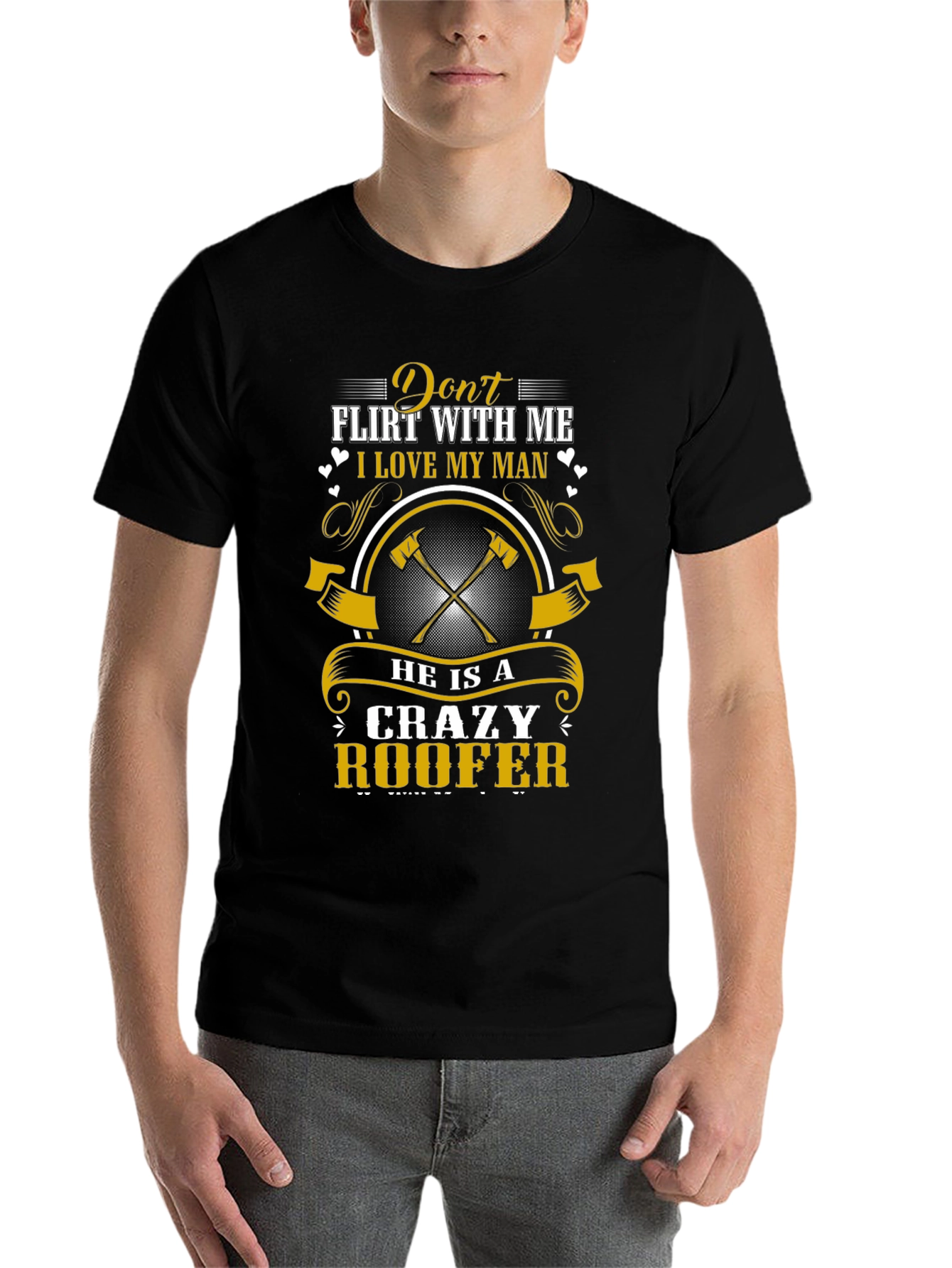 Black Crazy Roofer Man's T-Shirt view 7
