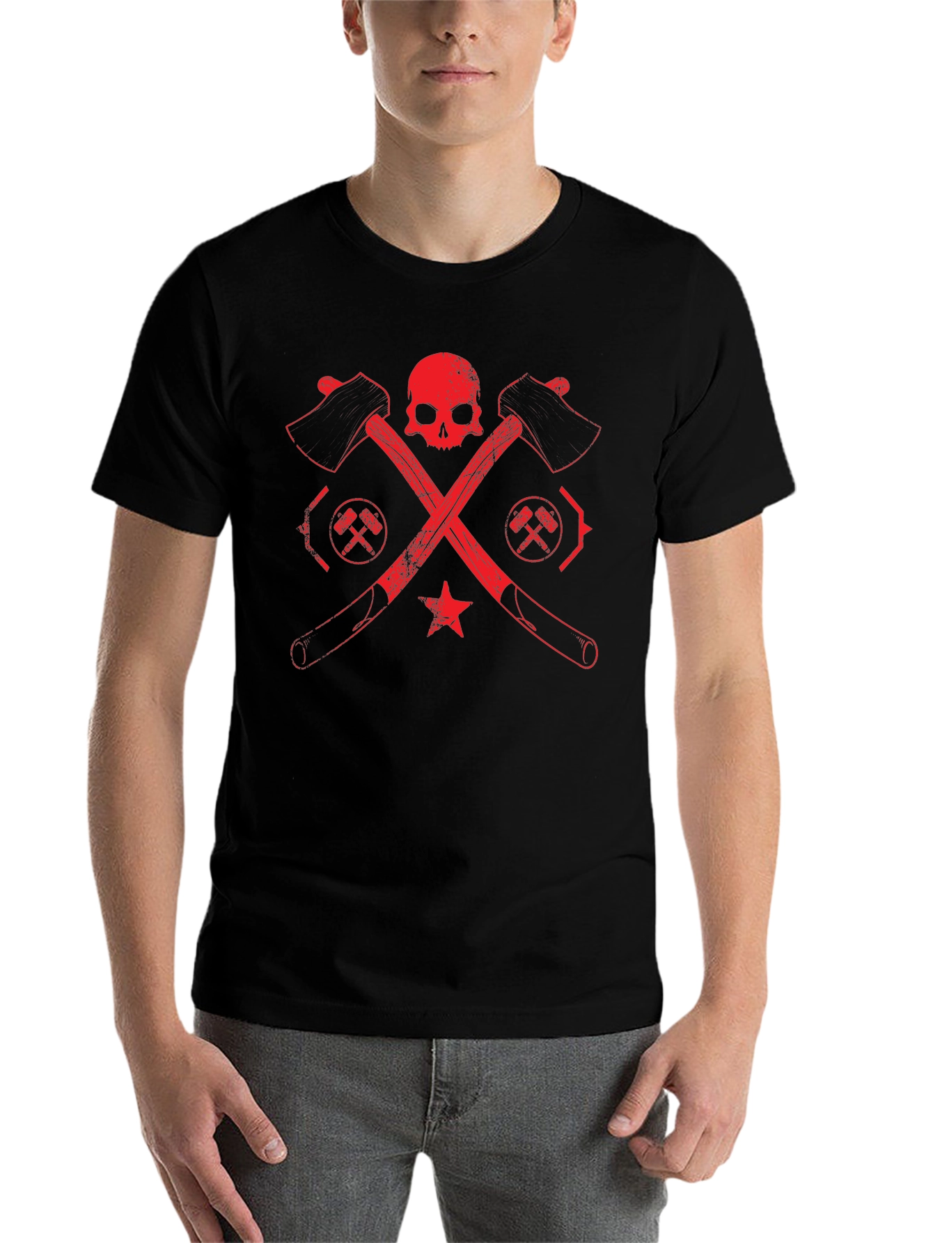 Black Skull & Crossed Axes Graphic Tee - Black view 7