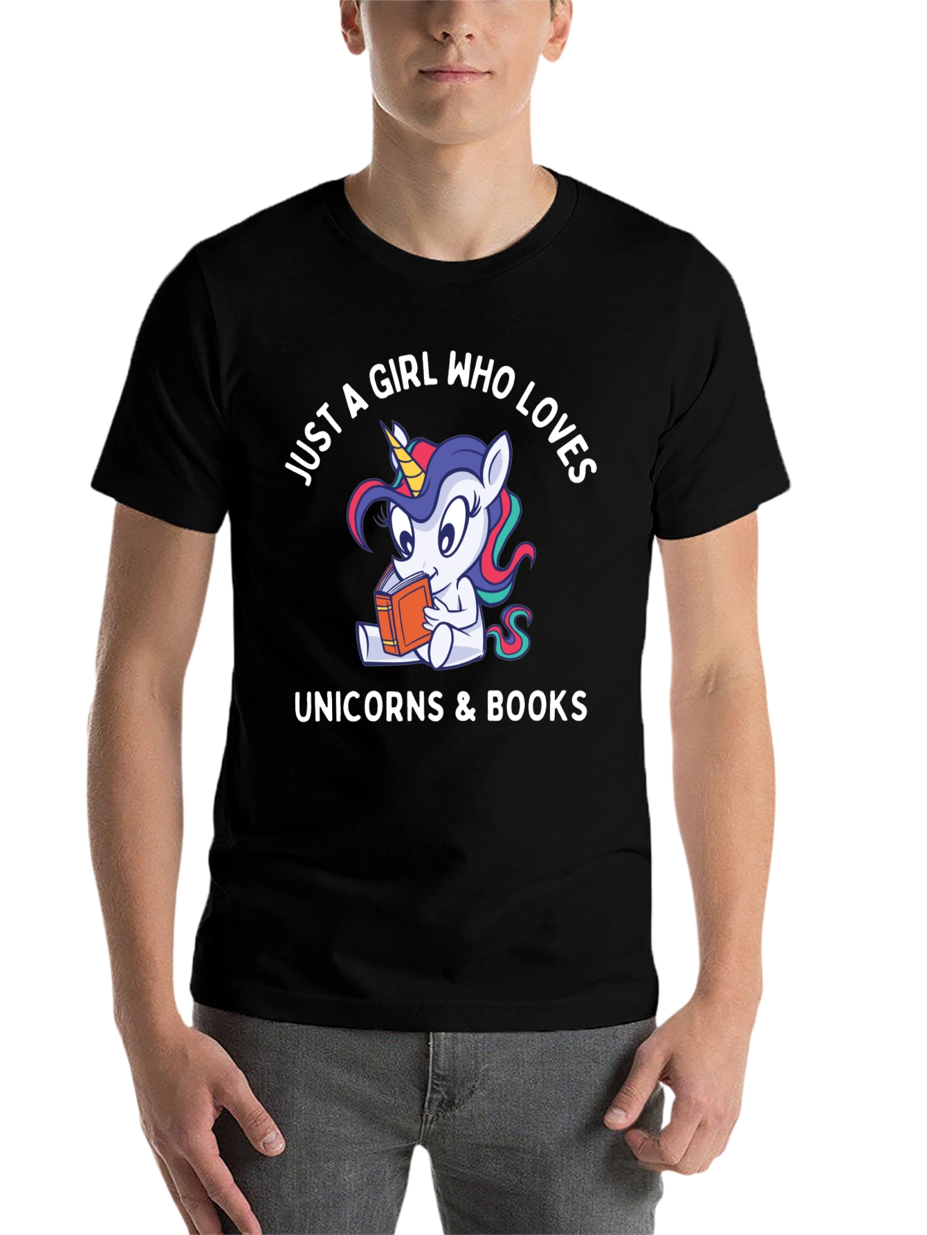 Black Just A Girl Who Loves Unicorns & Books Graphic Tee view 7